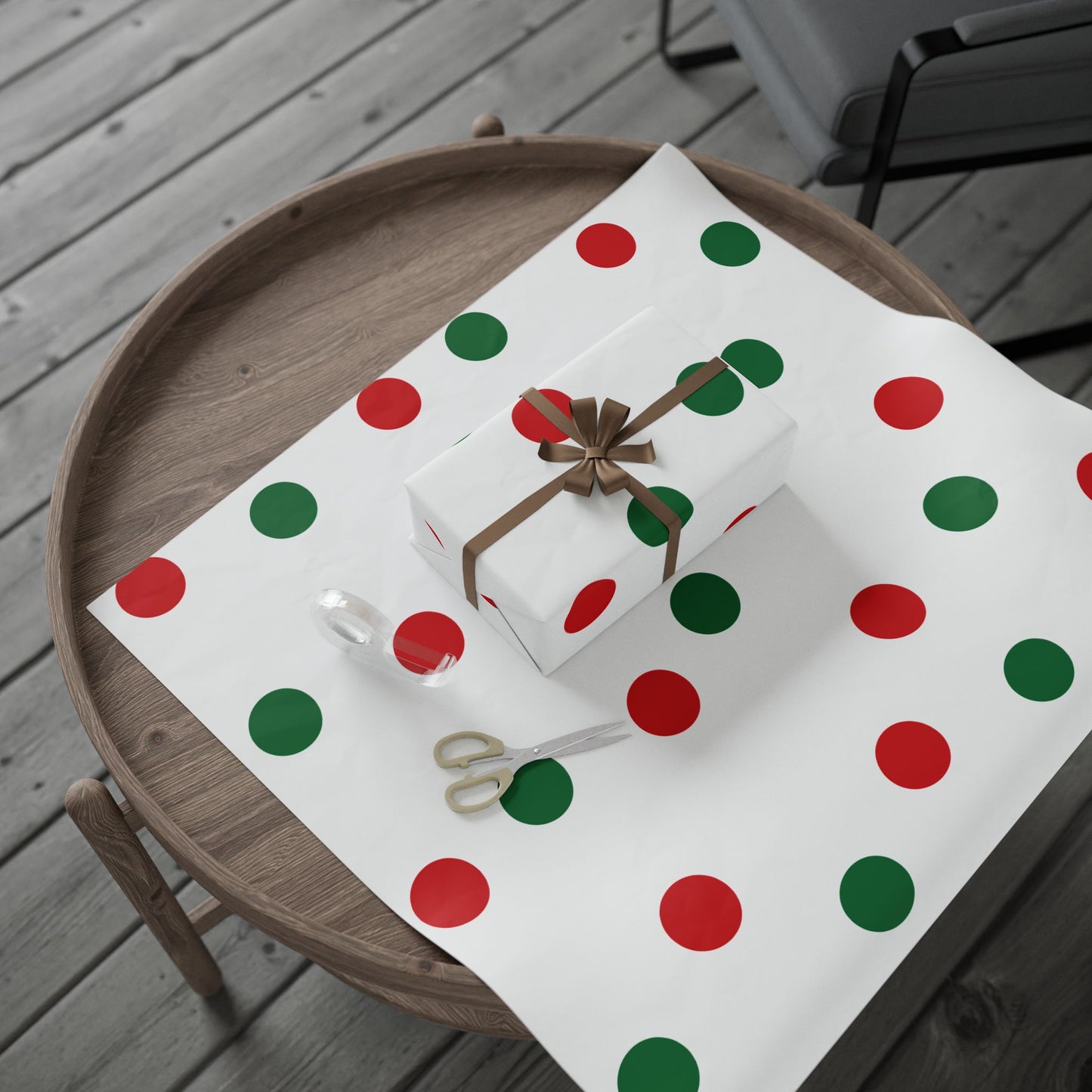 Festive Red & Green Wrapping Paper Holiday Circles Design