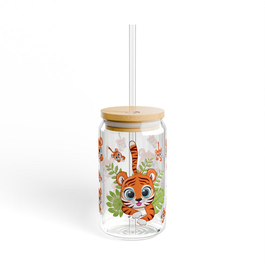 Tiger Tumbler Cute 16oz Sipper Glass Playful | Eco-Friendly | Kid-Friendly | Perfect for Animal Lovers