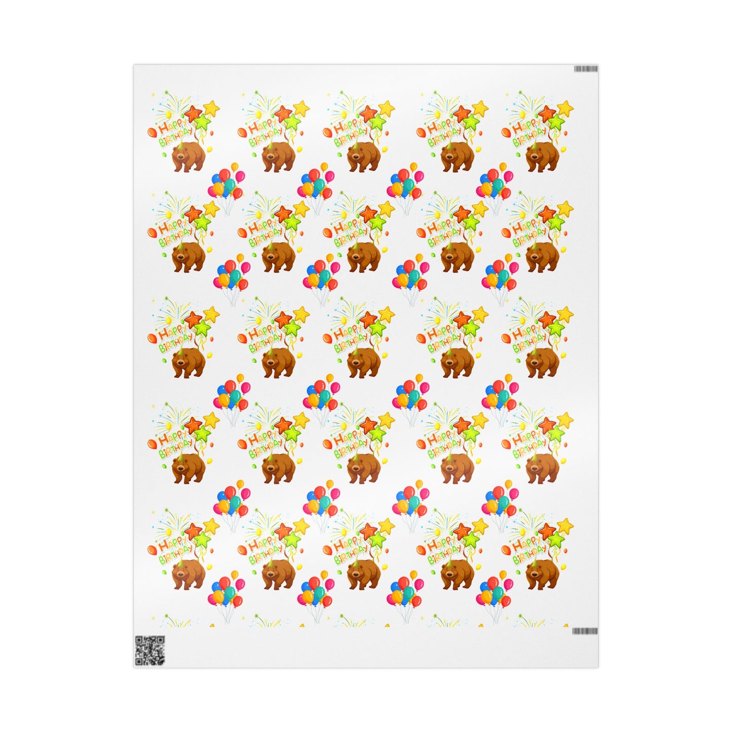 Bear Happy Birthday Wrapping Paper Cute Gift Wrap for Kids Parties