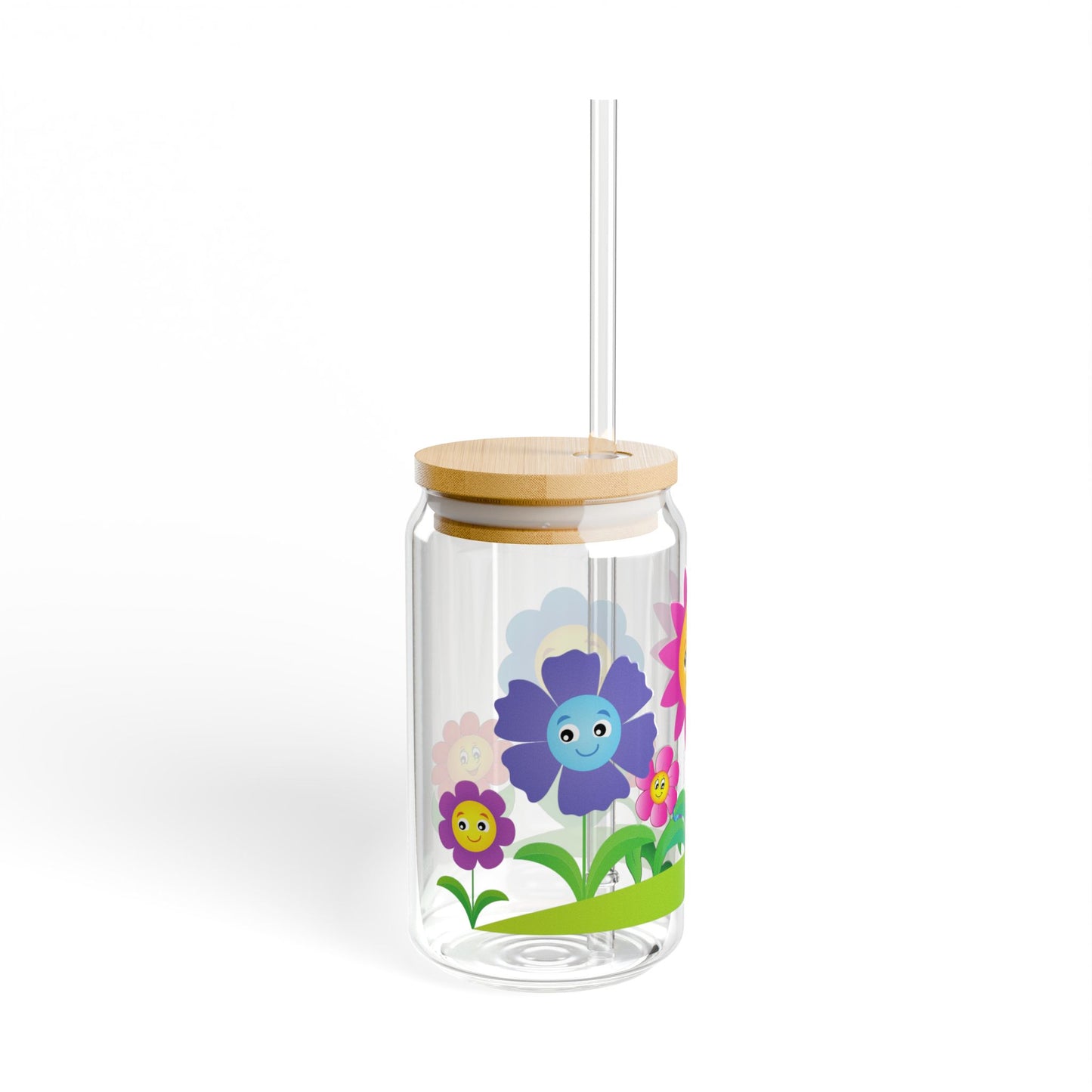 Blossom Sip 16oz Colorful Flower Sipper Glass Vibrant | Reusable | Kid-Friendly | Perfect for Garden Parties