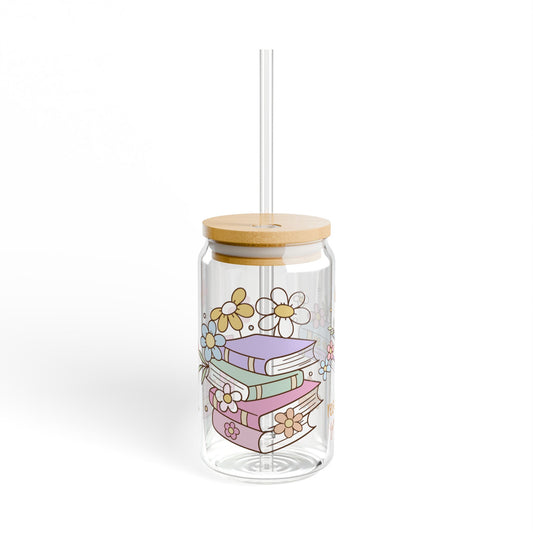 Floral Chapters 16oz Sipper Glass for Book Lovers Stylish | Eco-Friendly | Gift-Ready | Perfect for Cozy Moments