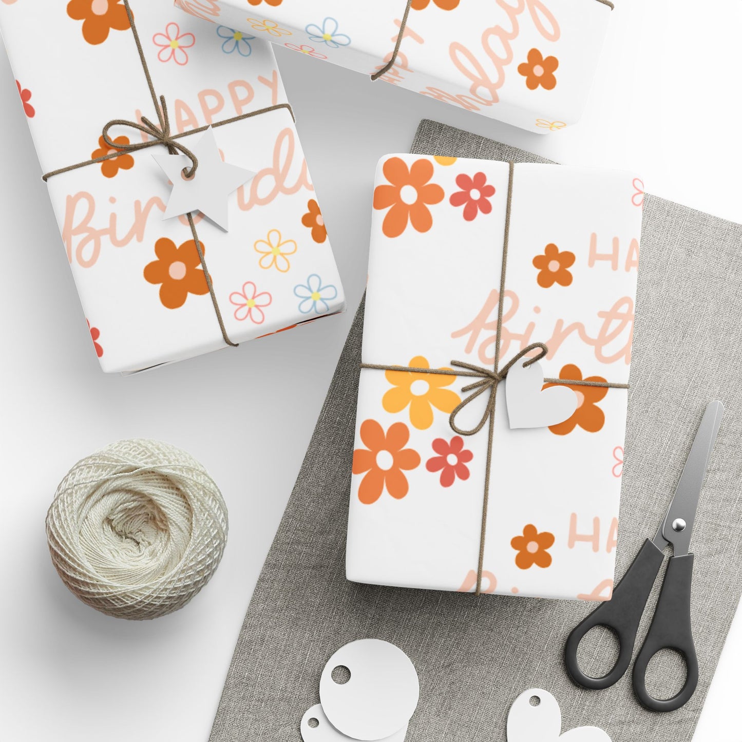 Happy Birthday Flowers Wrapping Paper Elegant Gift Wrap for Celebrations