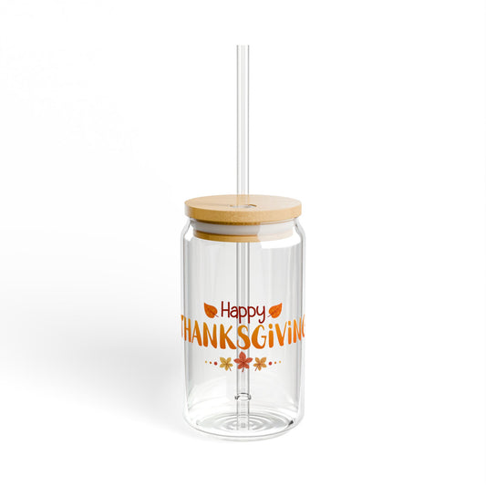 Grateful Sips Thanksgiving Sipper Glass 16oz Reusable | Fall-Inspired | Eco-Friendly | Perfect for Gatherings