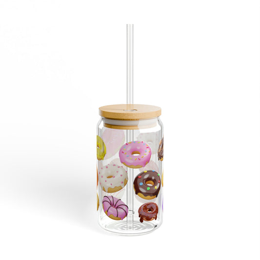 Sweet Sip 16oz Donut-Themed Sipper Glass Fun | Colorful | Reusable | Perfect for Donut Lovers