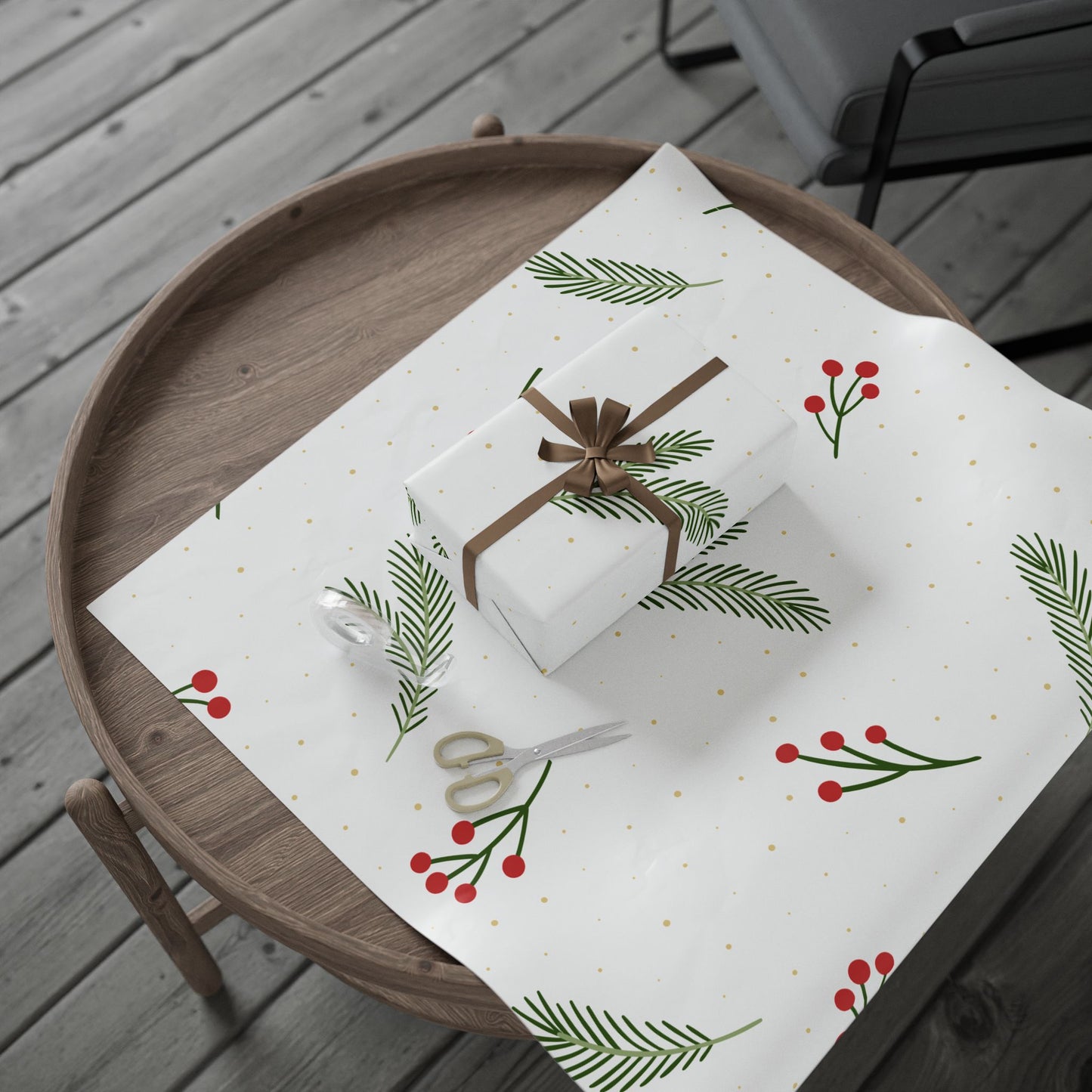 Holiday Greenery Wrapping Paper Elegant Christmas Gift Wrap Roll