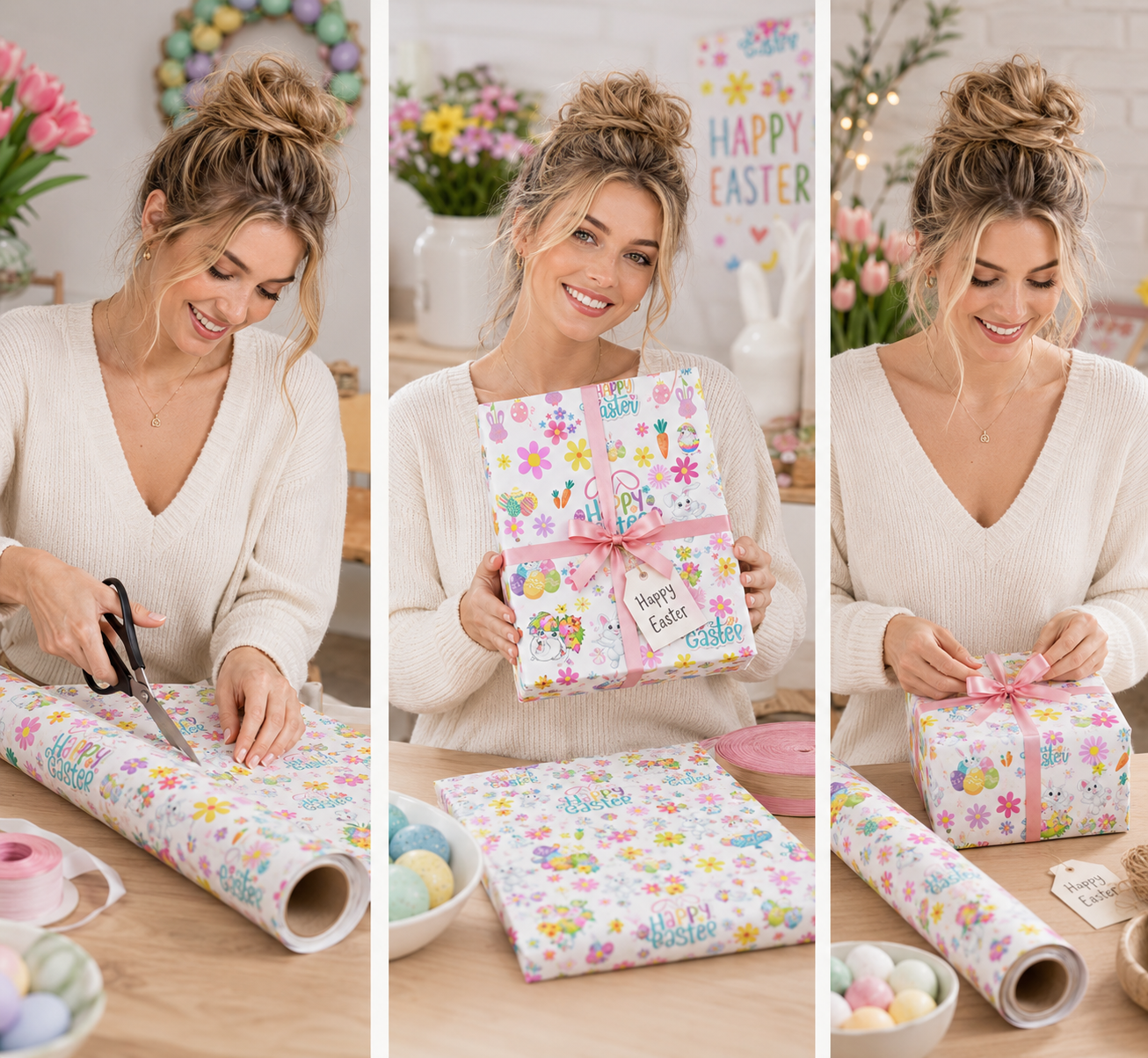 Happy Easter Bunny Wrapping Paper – Floral Spring Gift Wrap