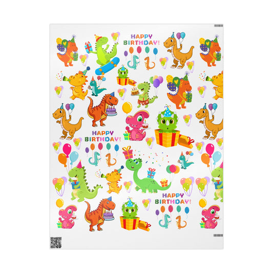 Dino Happy Birthday Wrapping Paper Fun Gift Wrap for Kids