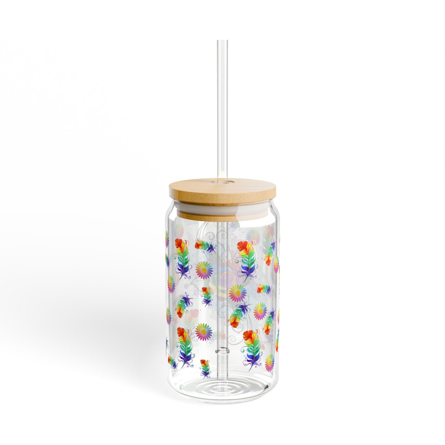 Bloom Sip 16oz Floral Sipper Glass with Bamboo Lid colorful | Eco-Friendly | Reusable | Perfect for Tea & Summer Moments
