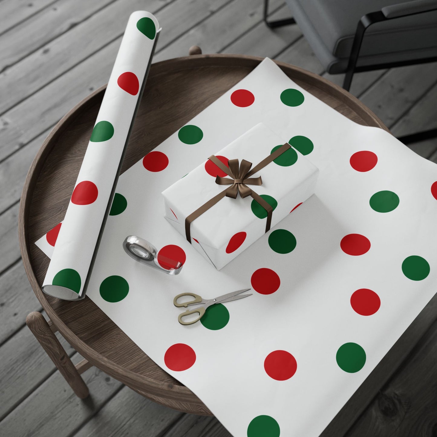Festive Red & Green Wrapping Paper Holiday Circles Design