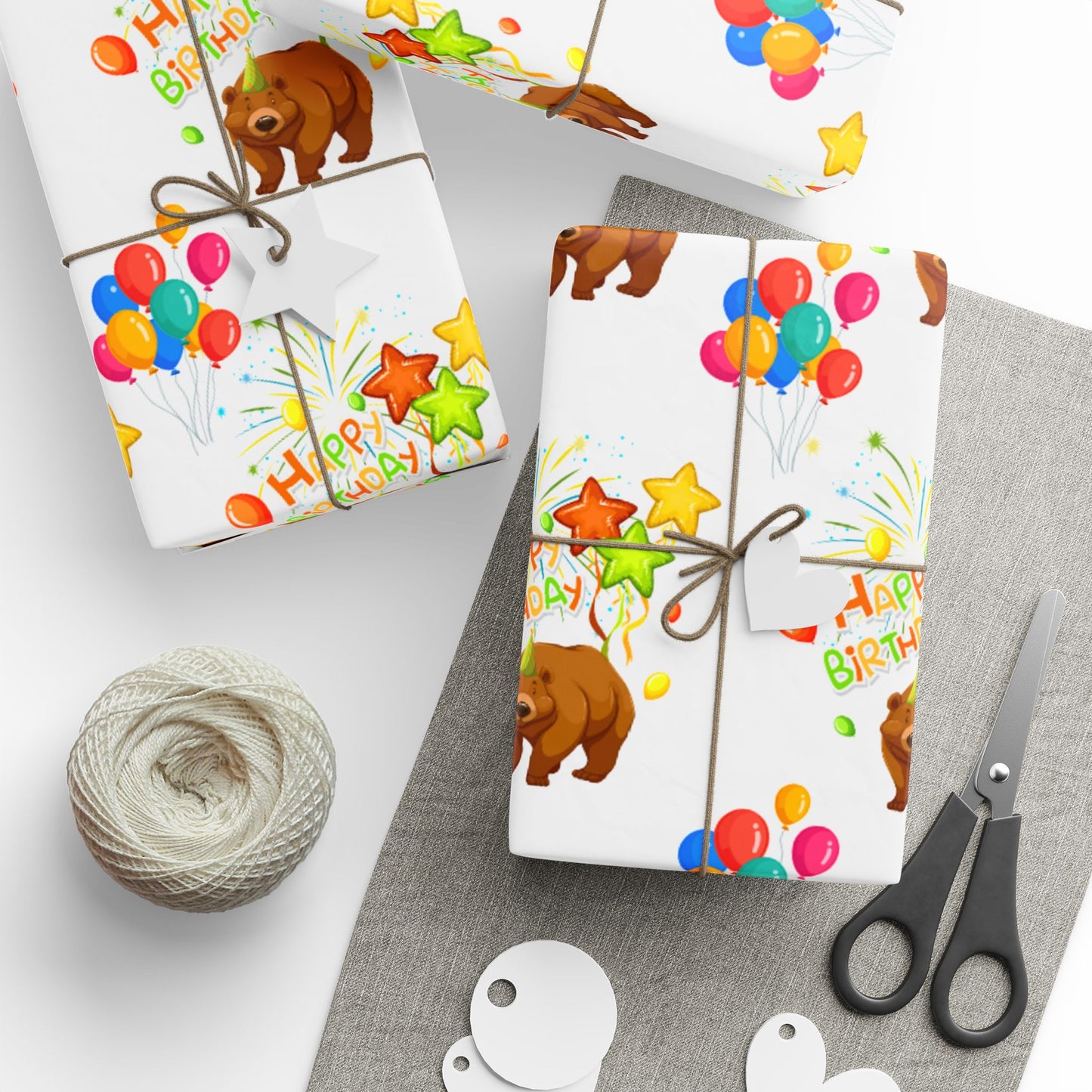 Bear Happy Birthday Wrapping Paper Cute Gift Wrap for Kids Parties
