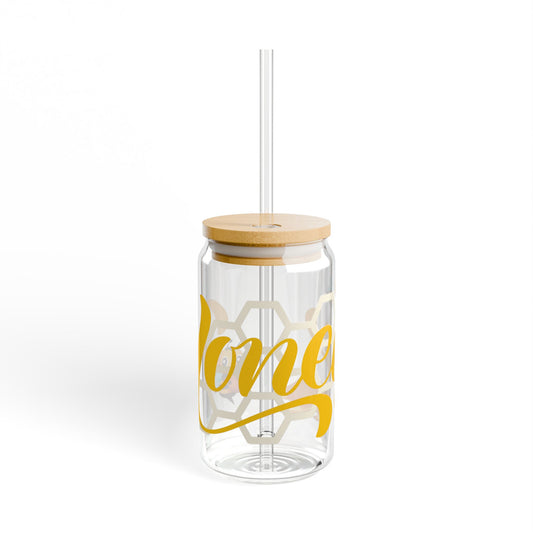 Bee Happy Honey-Themed Sipper Glass 16oz Cheerful | Eco-Friendly | Reusable | Perfect for Summer Sips
