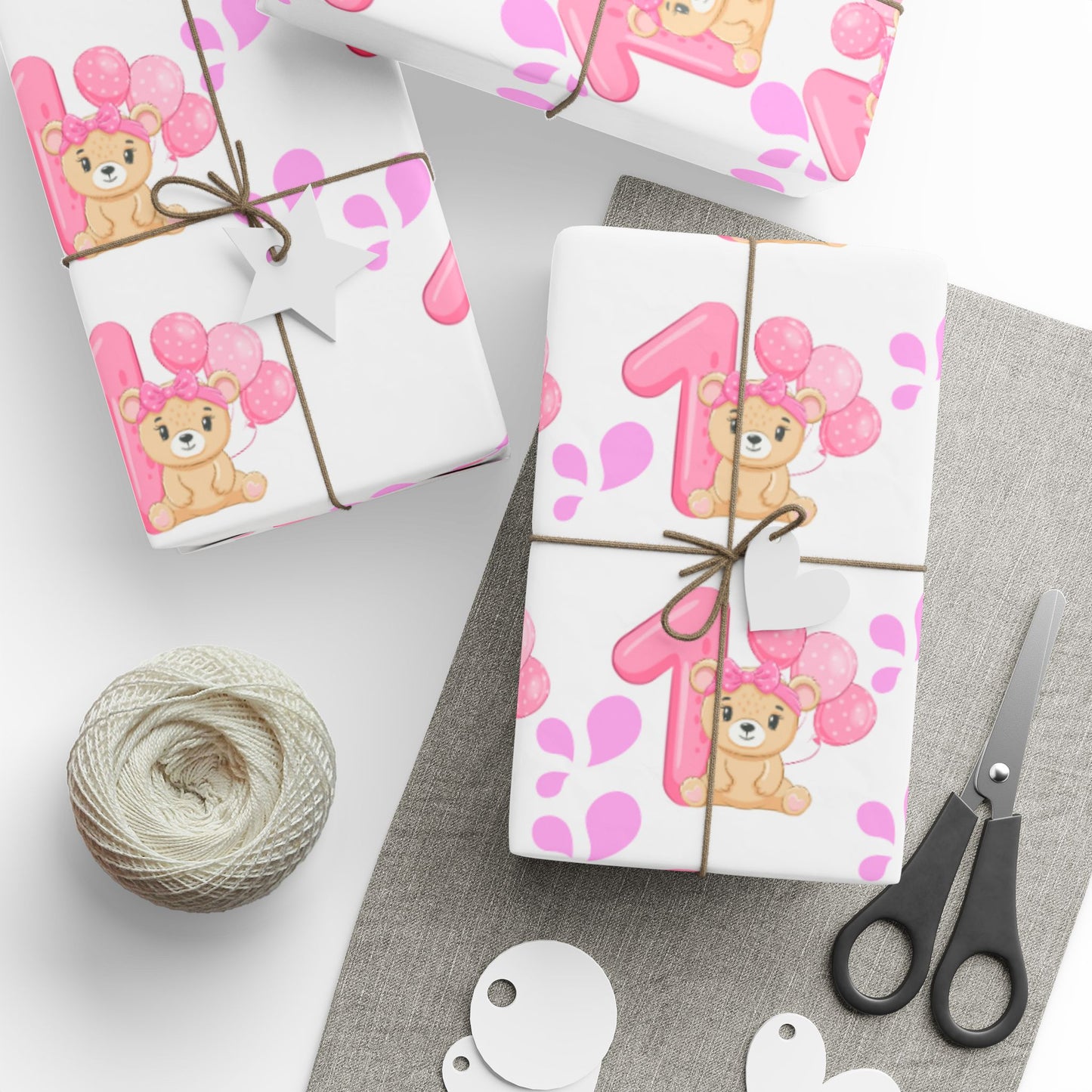 Happy First Birthday Pink Wrapping Paper Cute Gift Wrap for Girls