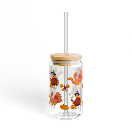 Turkey Tumbler Thanksgiving Sipper Glass 16oz Festive | Reusable | Eco-Friendly | Fall Decor Favorite