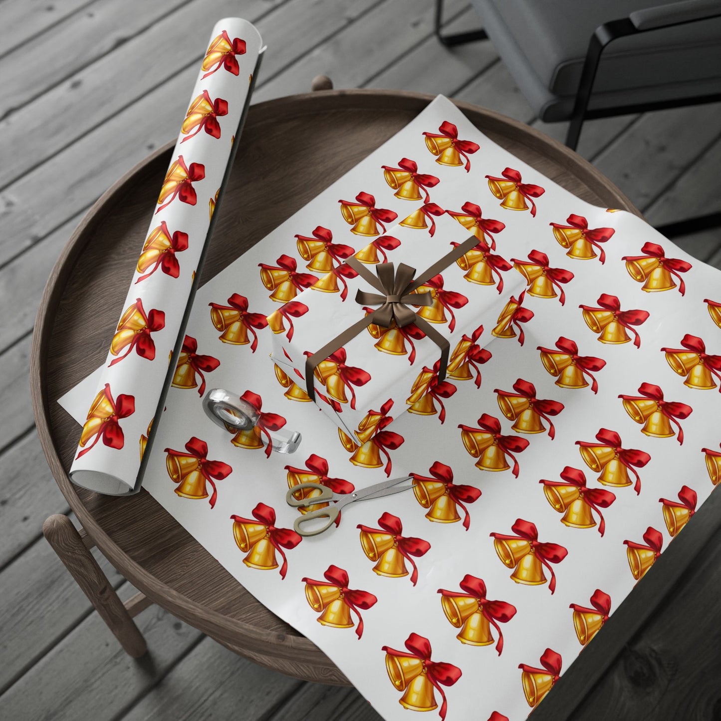 Golden Bells Wrapping Paper Festive Holiday Gift Wrap