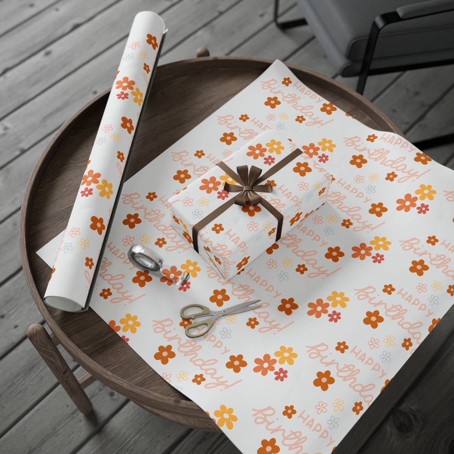 Happy Birthday Flowers Wrapping Paper Elegant Gift Wrap for Celebrations